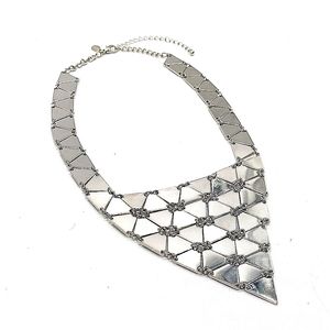 NEW CHICO'S Statement Collar Bib Necklace with extension in Reflective Silver